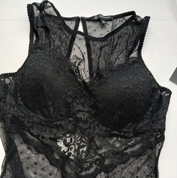 I.N.C. International Concepts Swiss Dot Lingerie Thong Bodysuit, Black, Size XL - Picture 4 of 11